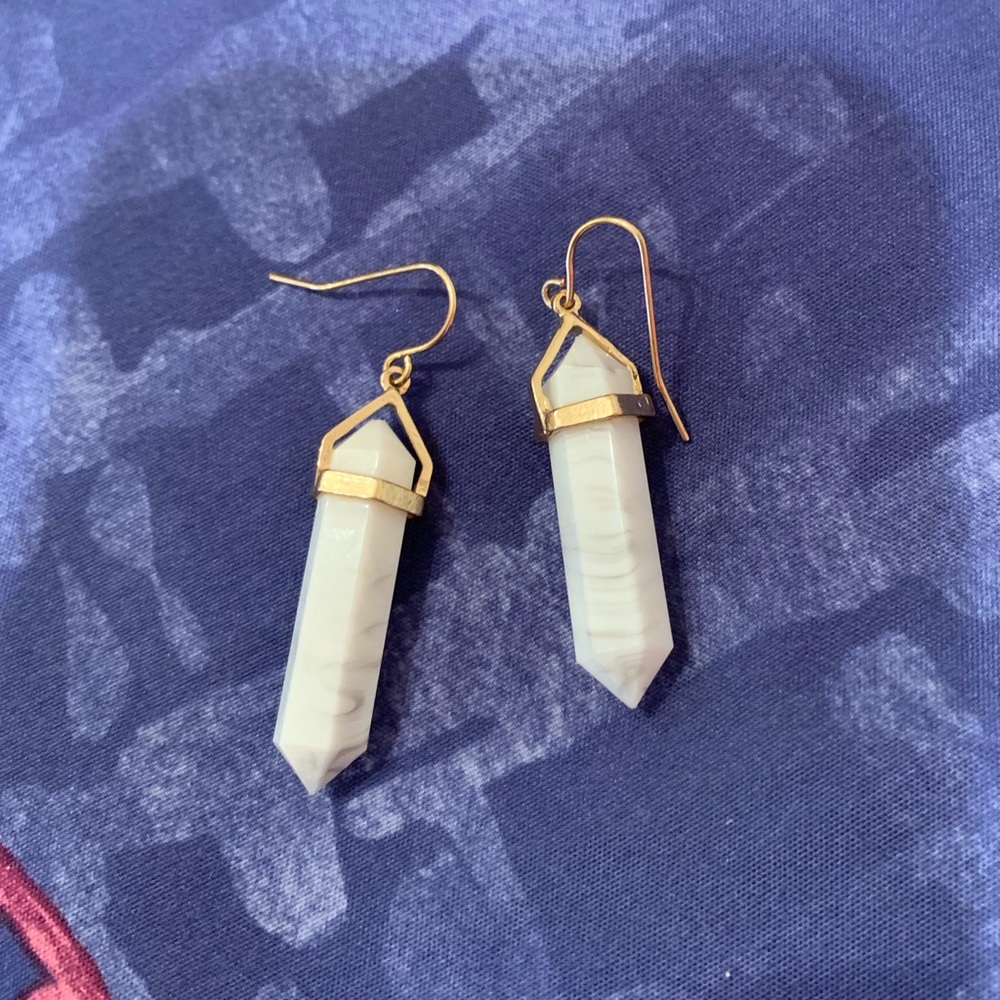 White Agate gold crystal earrings